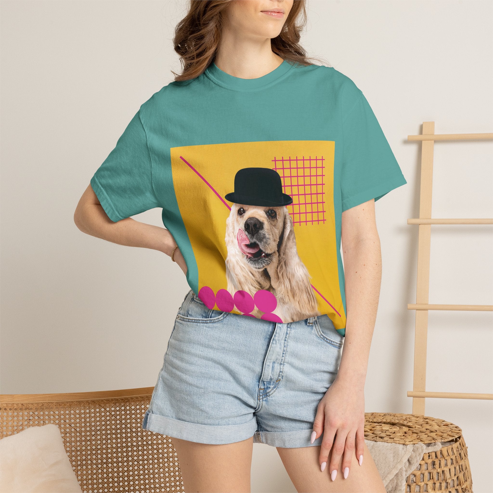 Retro Pop Dog T-Shirt — Cocker Spaniel Graphic Tee with Bowler Hat