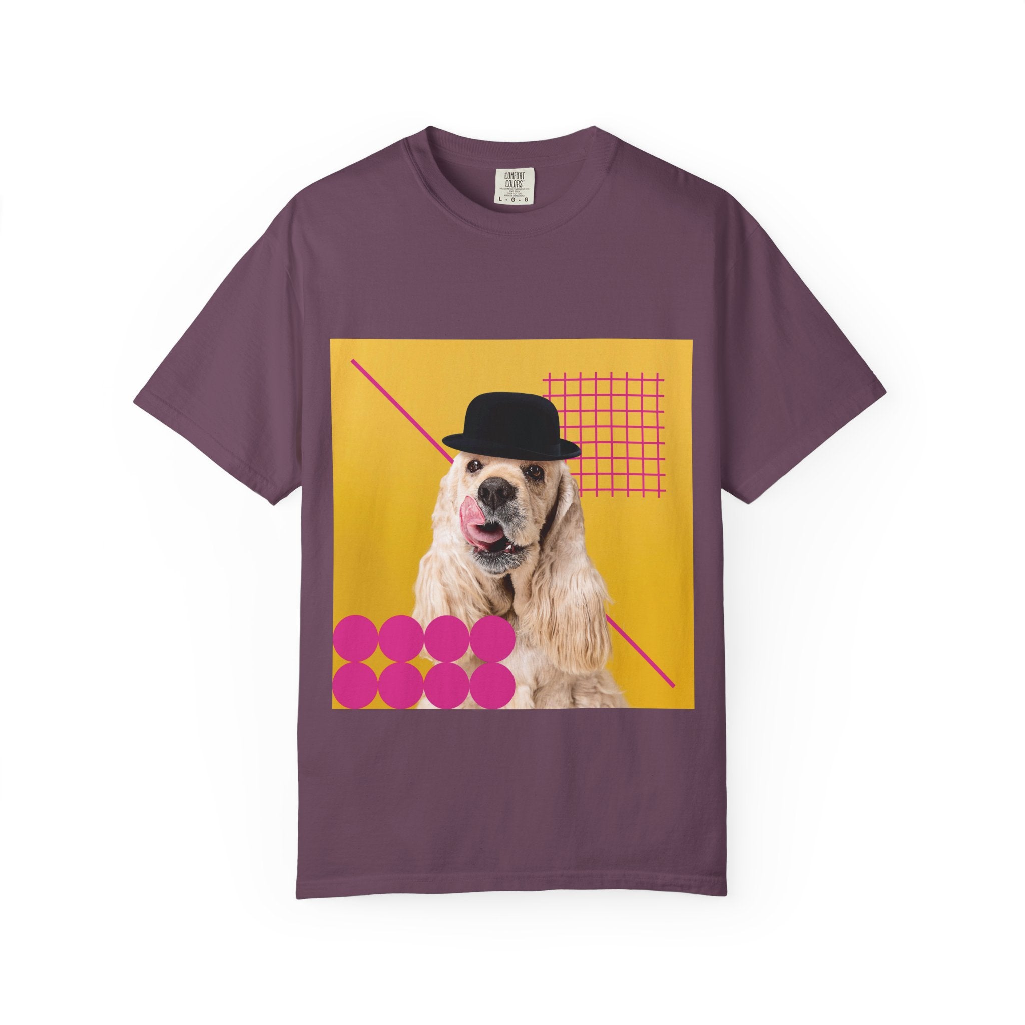 Retro Pop Dog T-Shirt — Cocker Spaniel Graphic Tee with Bowler Hat