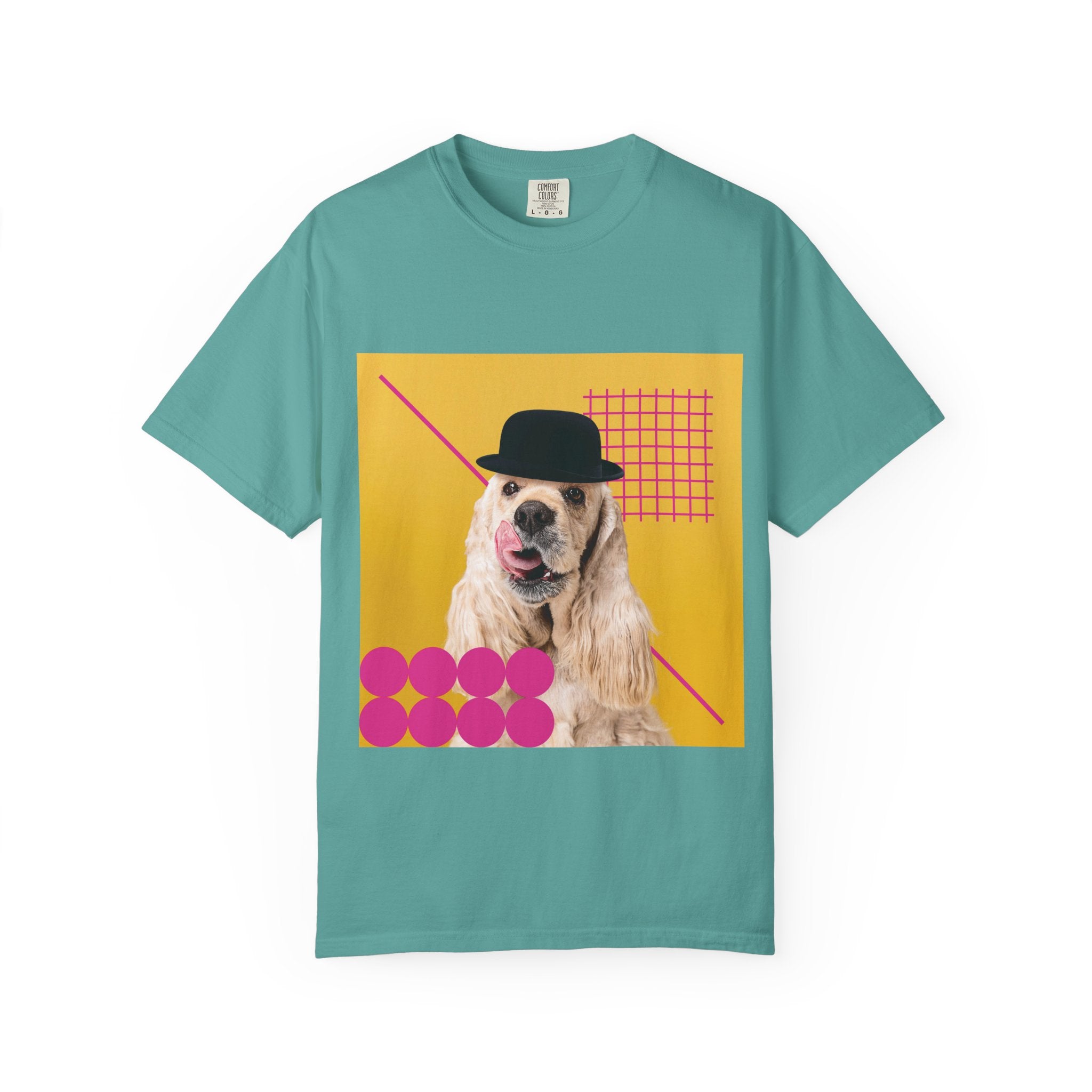 Retro Pop Dog T-Shirt — Cocker Spaniel Graphic Tee with Bowler Hat