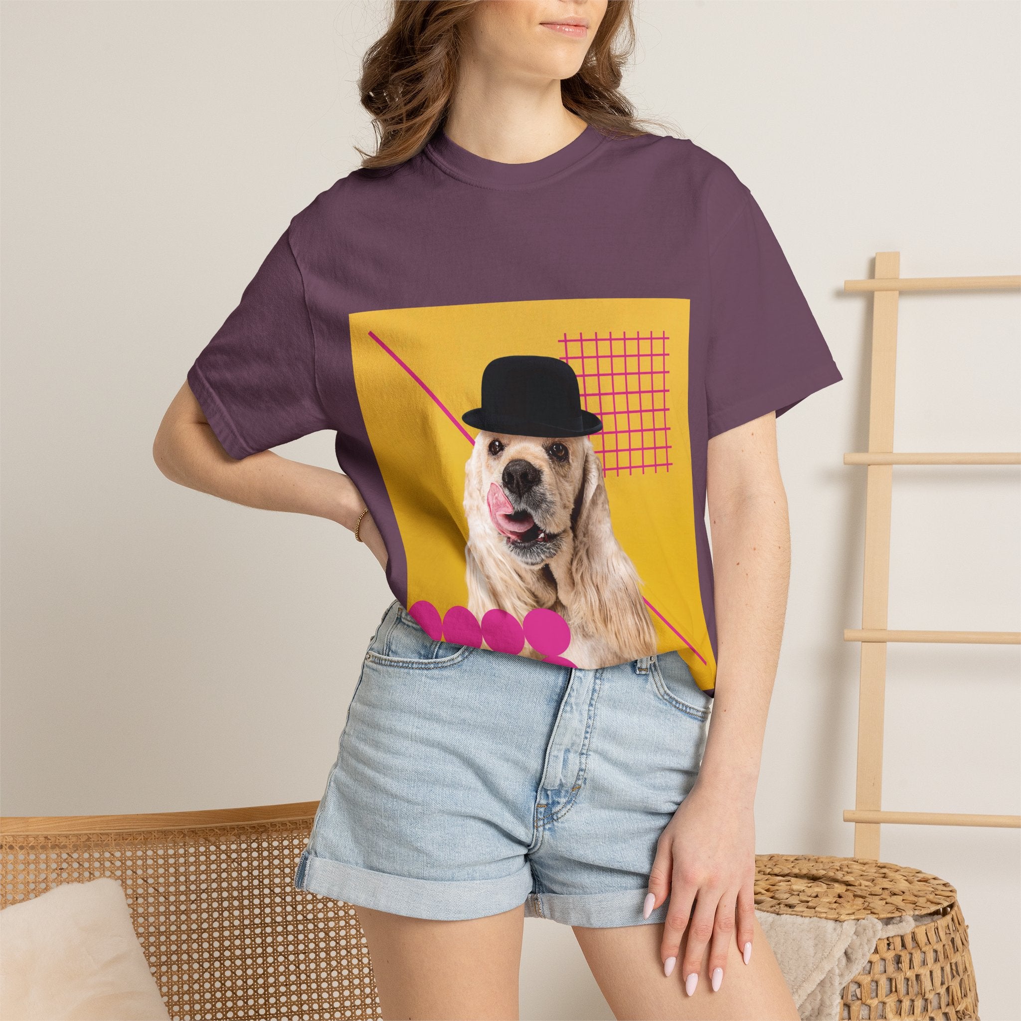 Retro Pop Dog T-Shirt — Cocker Spaniel Graphic Tee with Bowler Hat